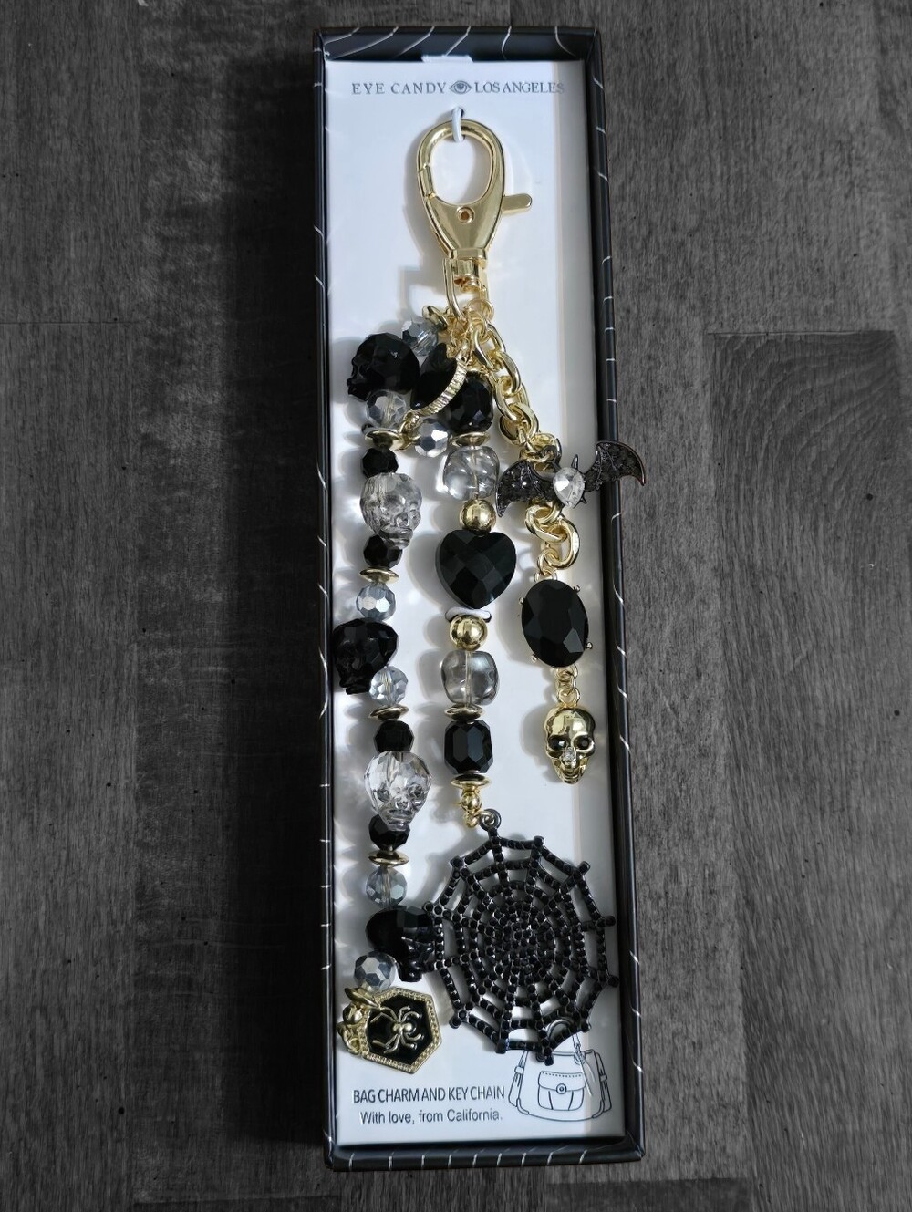 Eye Candy Los Angeles Black & Gold Beaded Key and Bag Charm